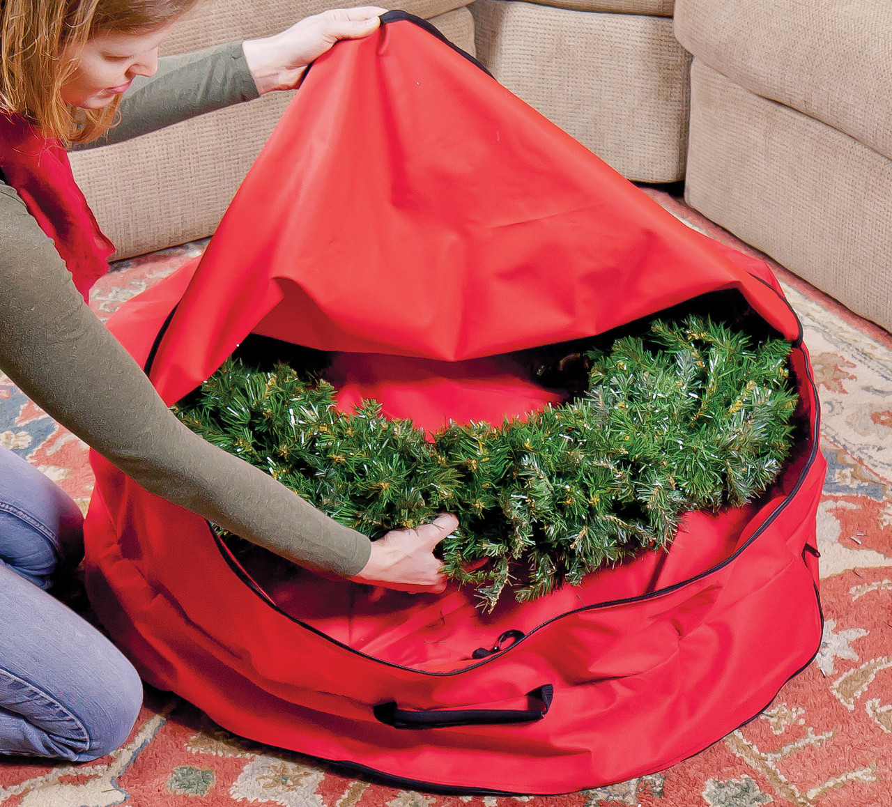 2 in 1 zip up Christmas garland and wreath storage bag