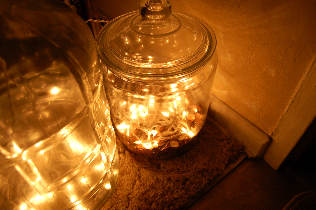 Illuminated Mason Jars with Christmas Lights