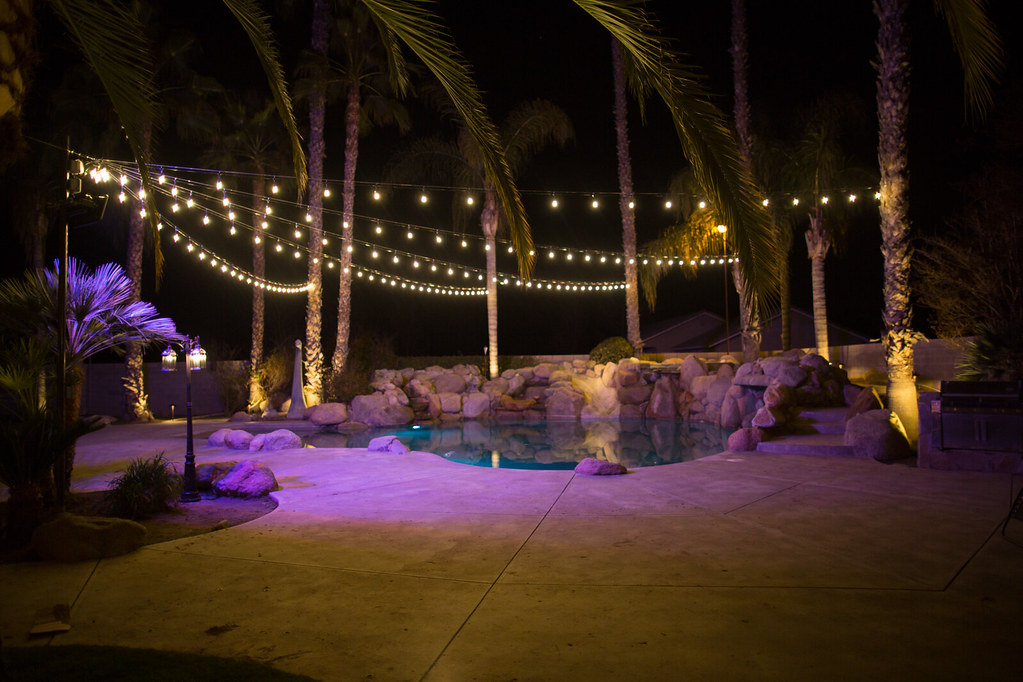 Backyard Patio Lit Up at Night