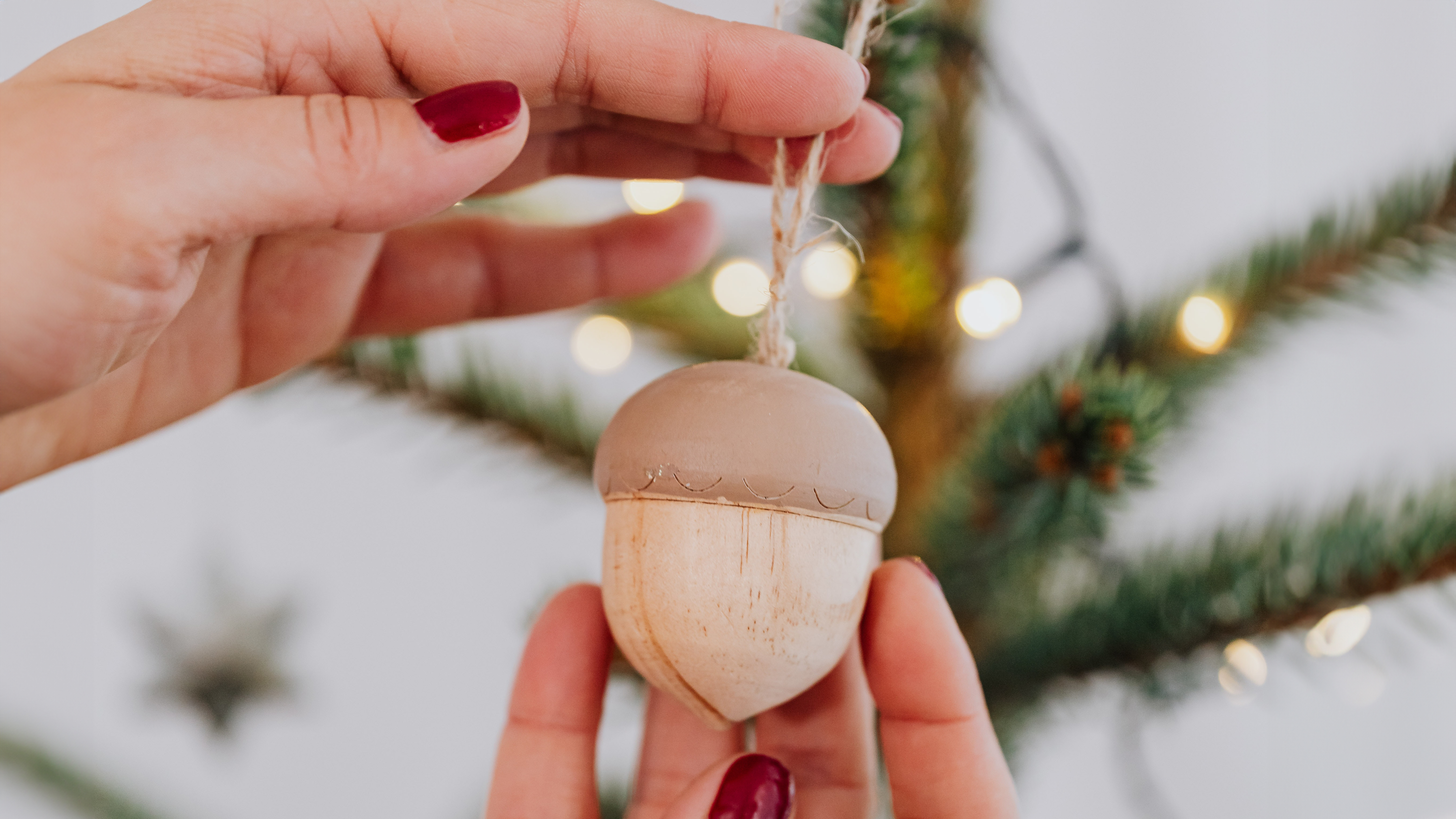 wooden acorn woodland style Christmas ornament