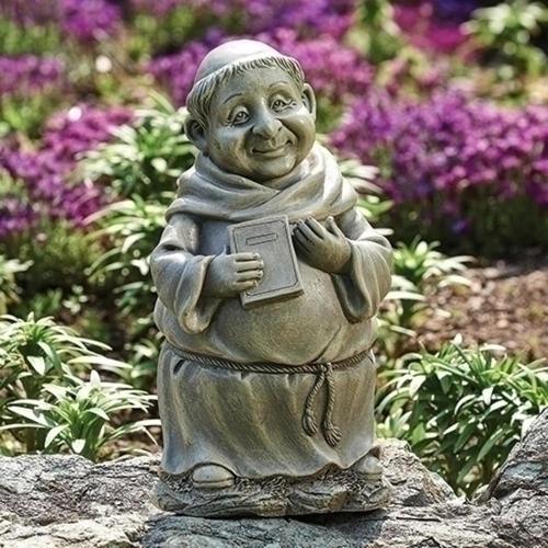 smiling monk garden statue