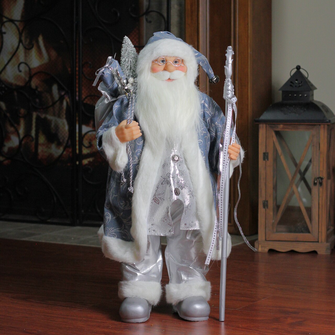 Blue & Silver Santa Claus Figure