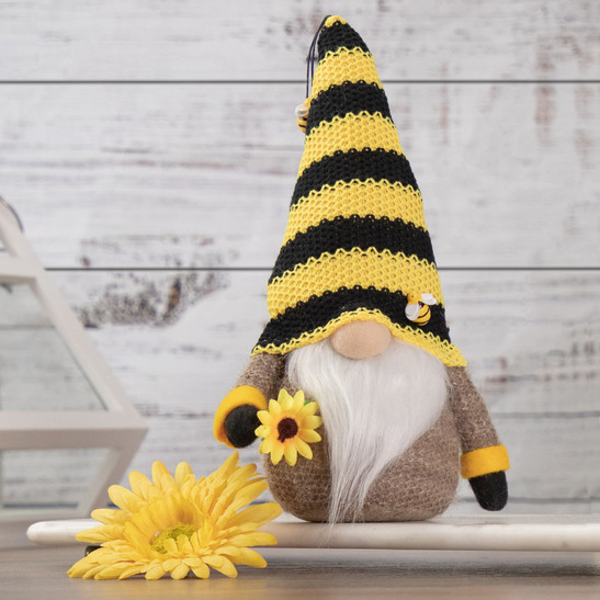 yellow and black bumblebee and flower spring gnome