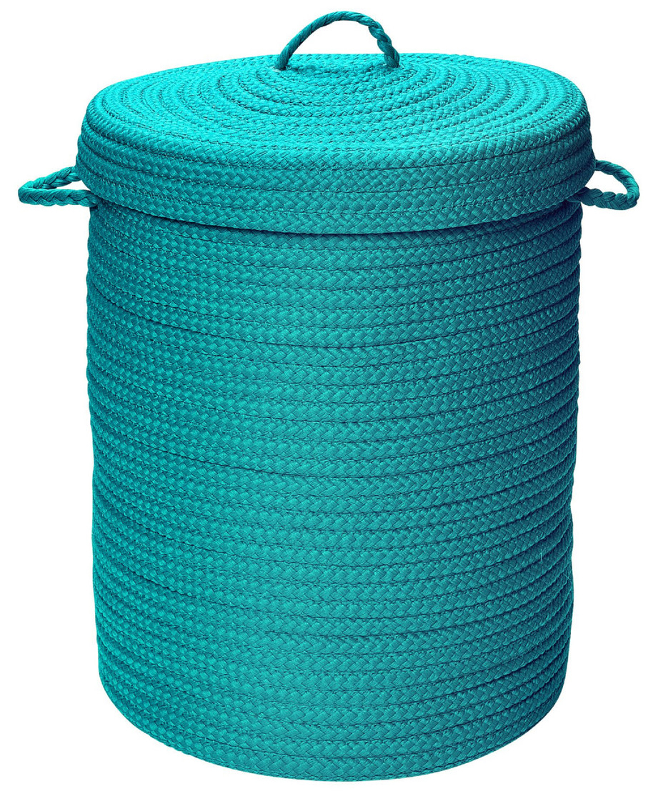 aqua blue braided hamper with lid