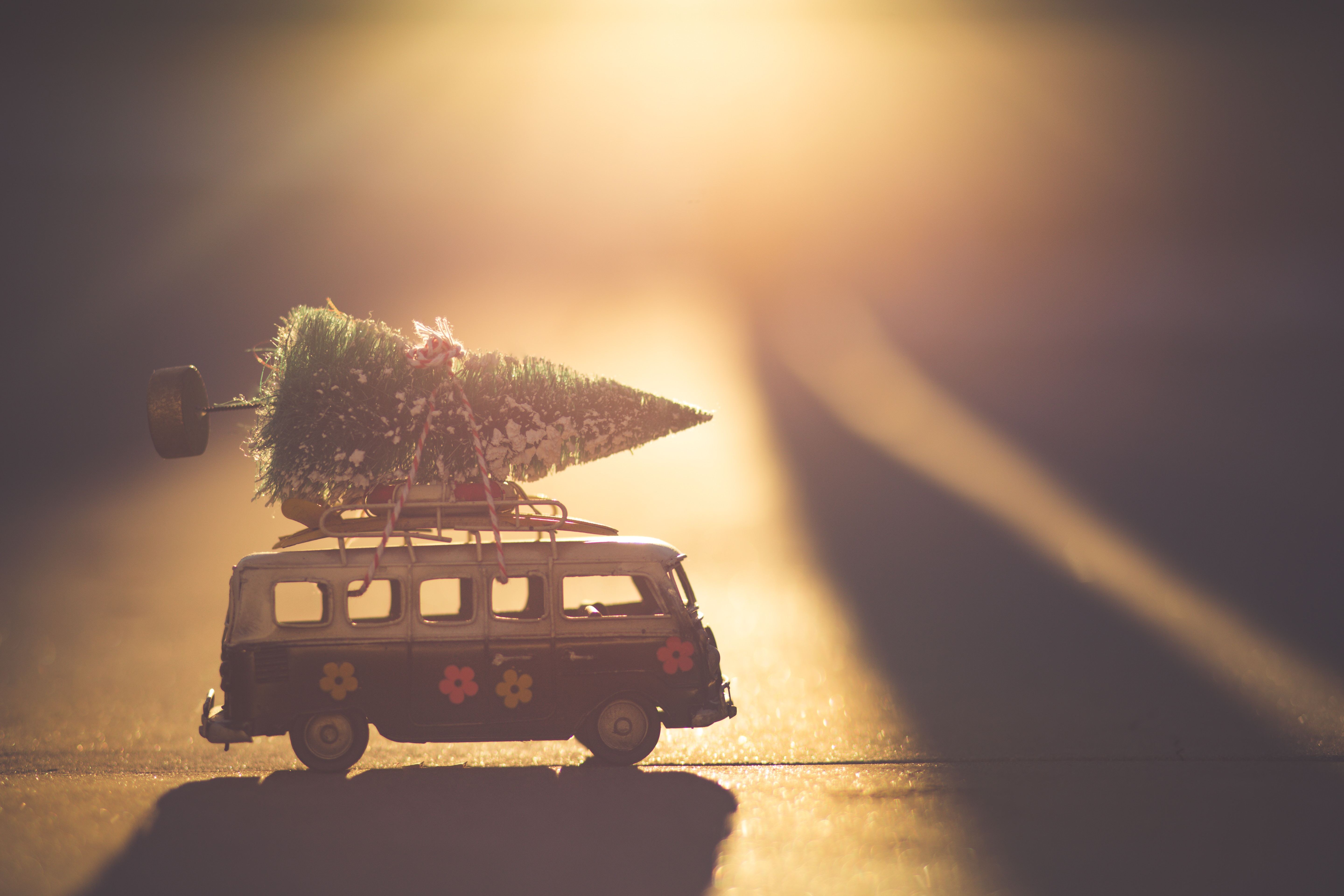 Toy Bus Carrying Miniature Christmas Tree