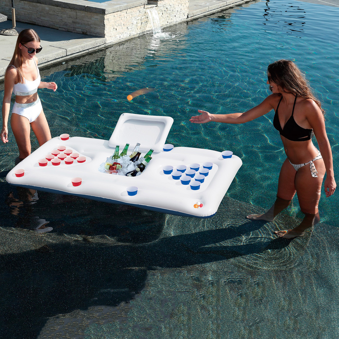 inflatable floating pong game with cooler