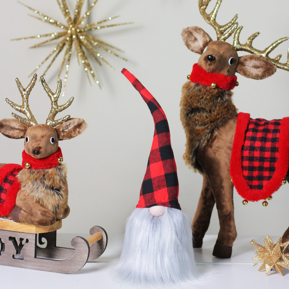 Buffalo Plaid Reindeer & Gnome Decorations
