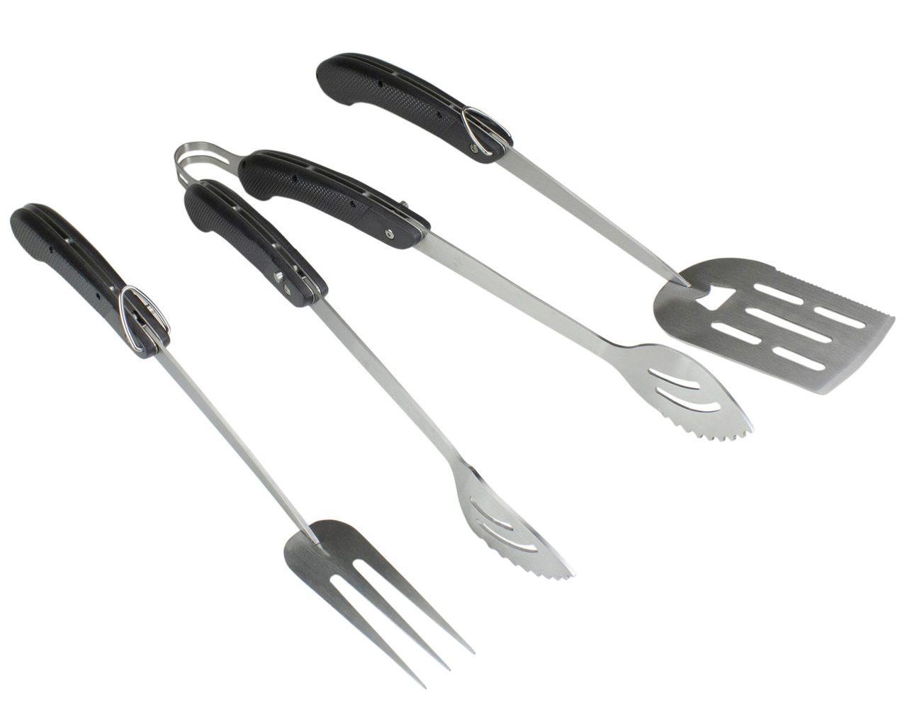 set of three black and silver barbecue tools