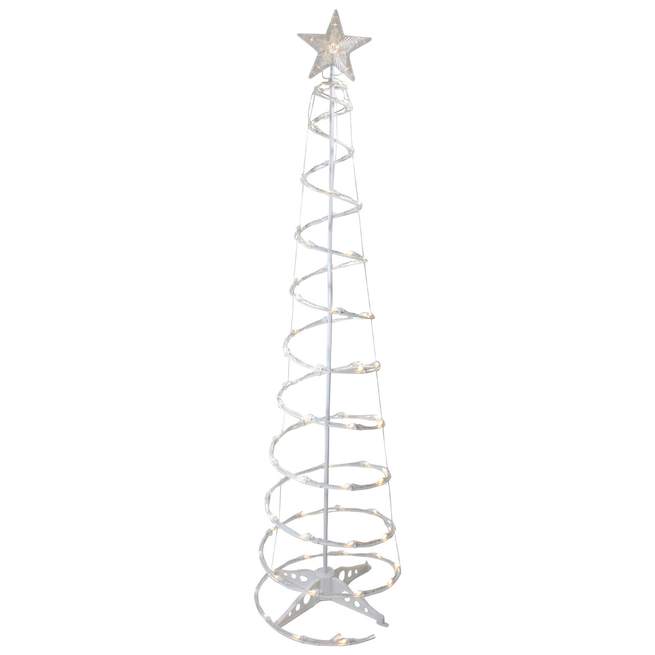 spiral outdoor Christmas tree with white lights