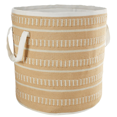 woven peach and white laundry basket
