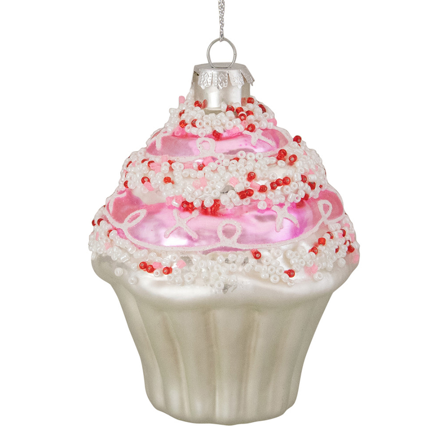 pink and white cupcake ornament