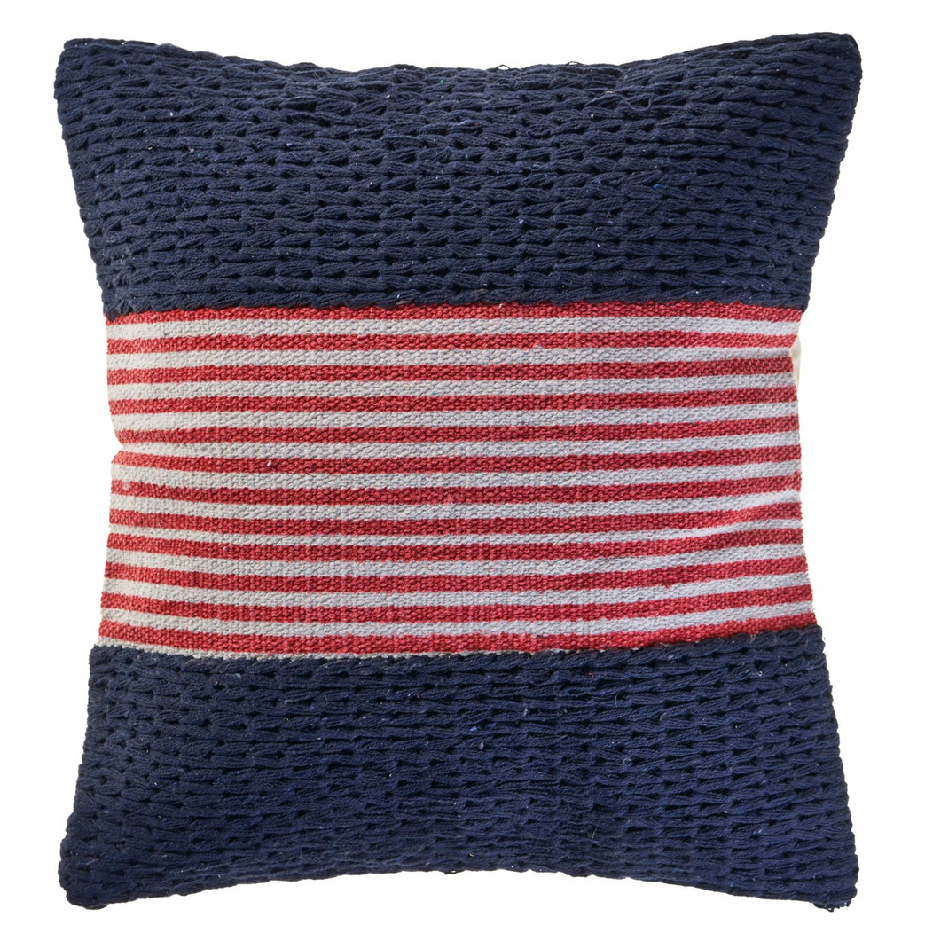 navy and red and white striped nautical throw pillow