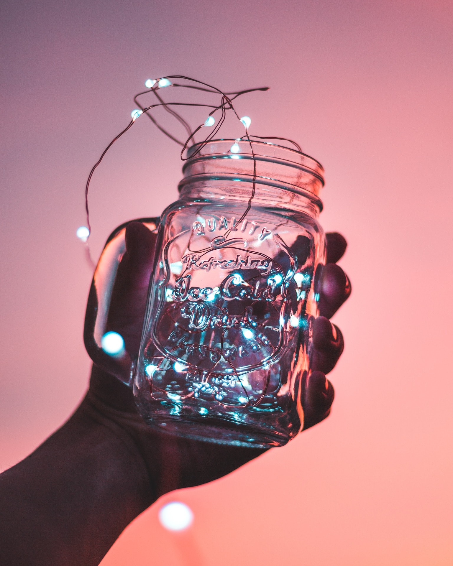 micro lights in a mason jar