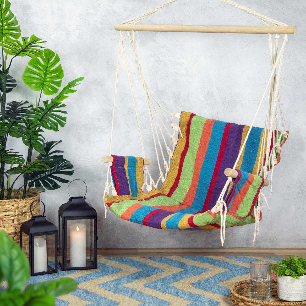 multicolor strip patio hammock chair