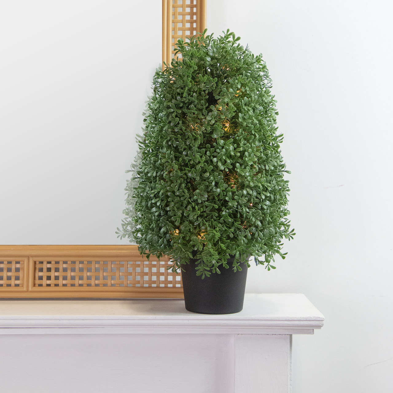 18 inch pre-lit artificial boxwood cone topiary tree