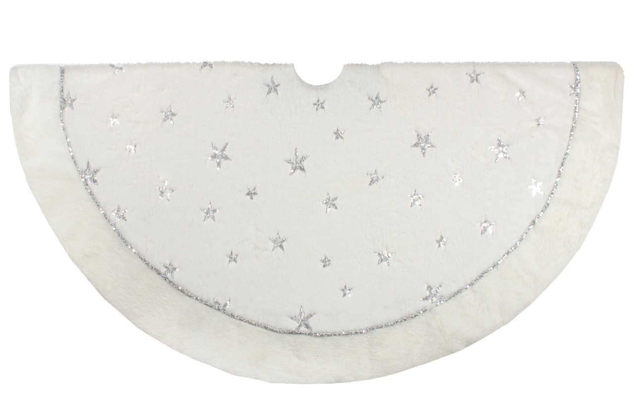 white tree skirt with silver stars